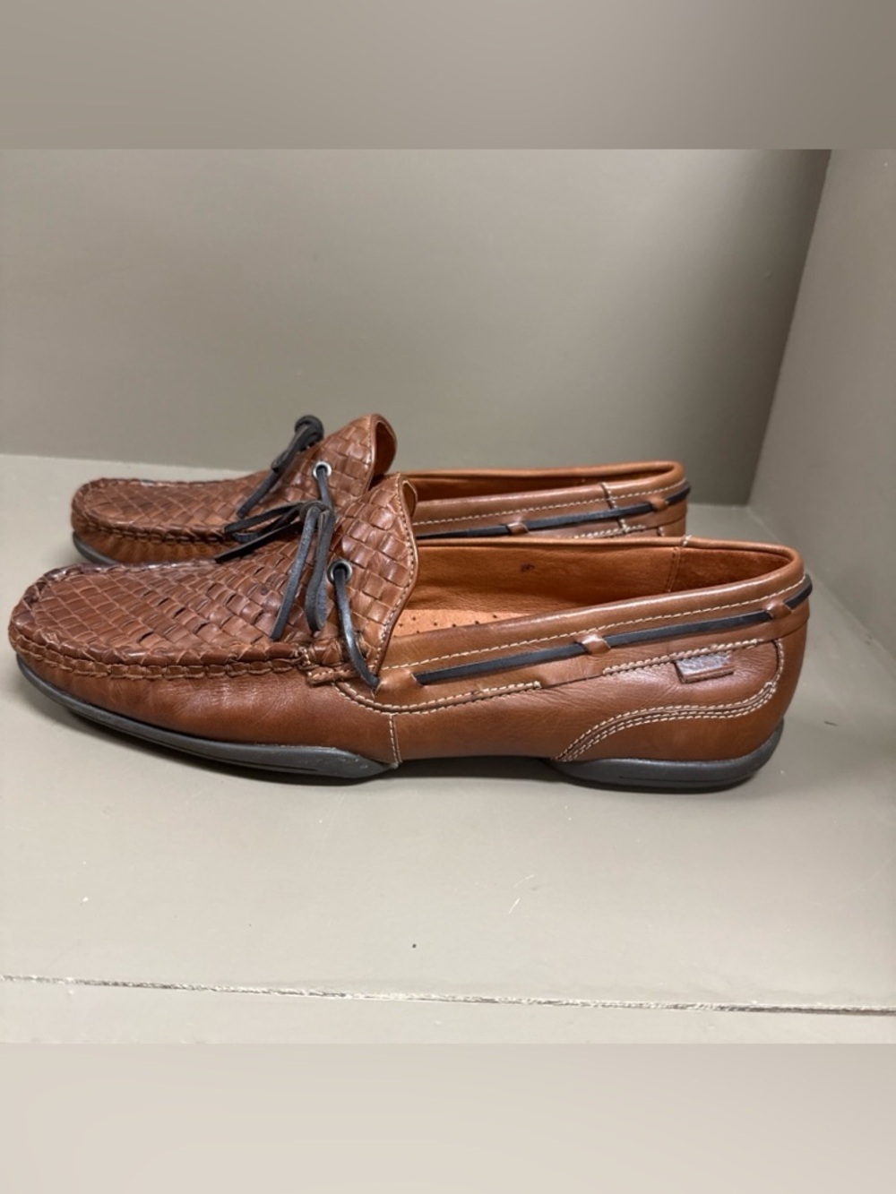 Men's Pikolinos Brown Woven Leather Driving Loafers Boat Shoe Style Lace EUC